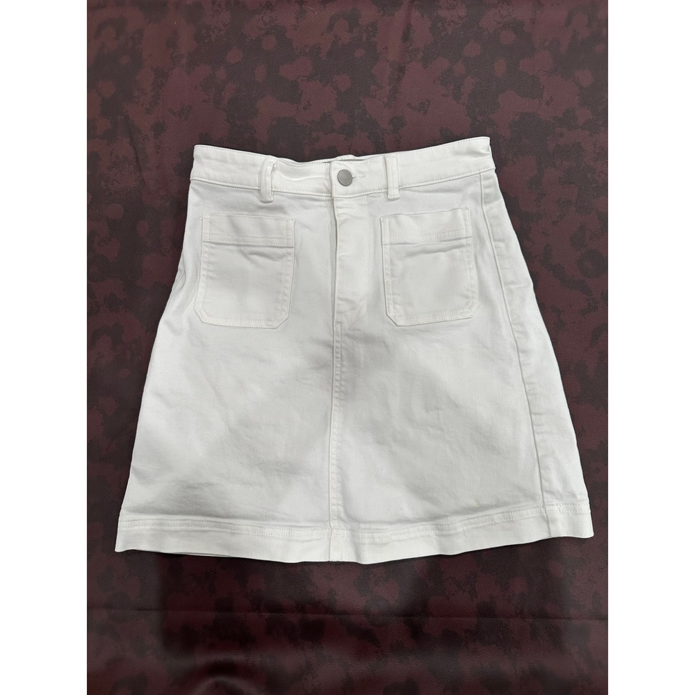 Everlane White Denim Mini‎ Skirt with Front Patch Pockets Size 2